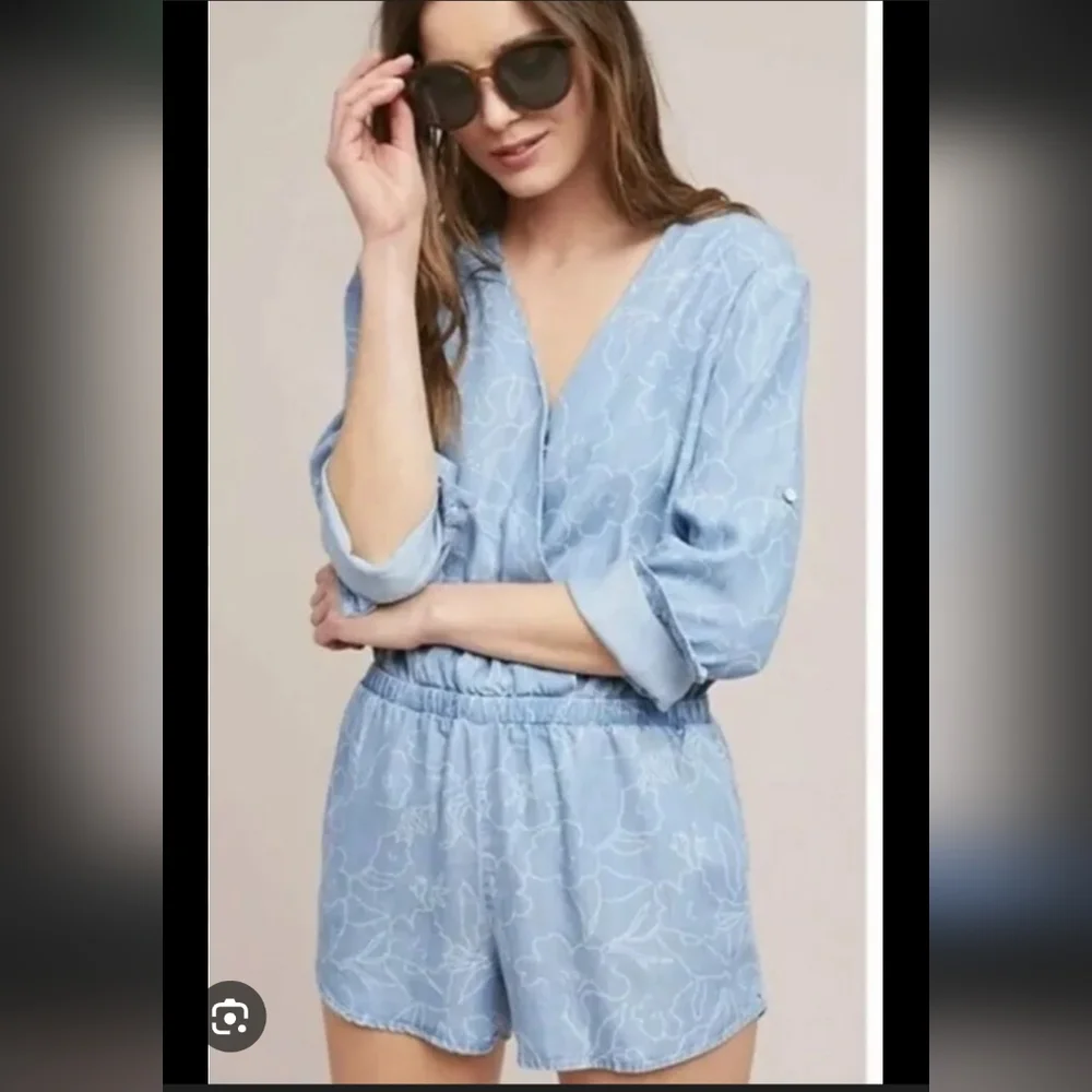Cloth & Stone Light Blue Floral Jumpsuit Romper Floral XS